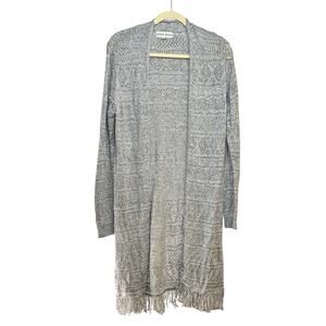 Crochet Long Cardigan Sweater Women's Medium Open Front Silver Gray Knox Rose